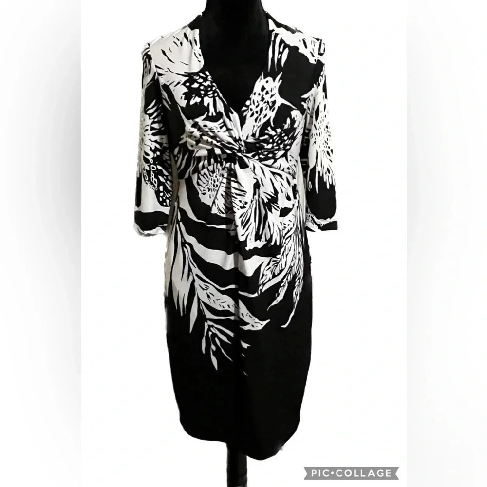 Donna Ricco black and white patterned twist-knit front sz 6